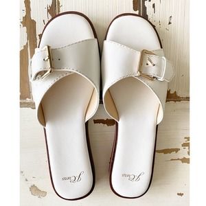 J.Crew Gretchen Buckle White Leather Slides Sz.7.5
